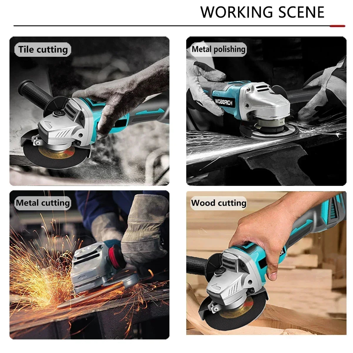 WOBERICH Brushless Cordless Angle Grinder Electric circular saw Electric Impact Hammer Drill With 2x Battery Combo Kits