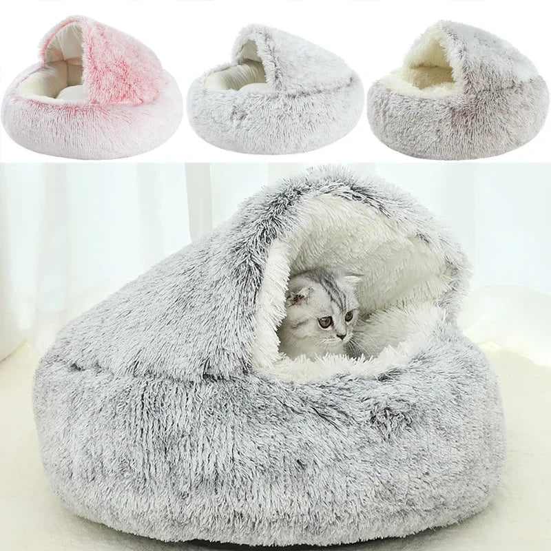 Winter Plush Pet Cat Bed Round Cat Cushion Cat House 2 In 1 Warm Cats Basket Pet Sleep Bag Kitten Nest Kennel for Small Dog Cats