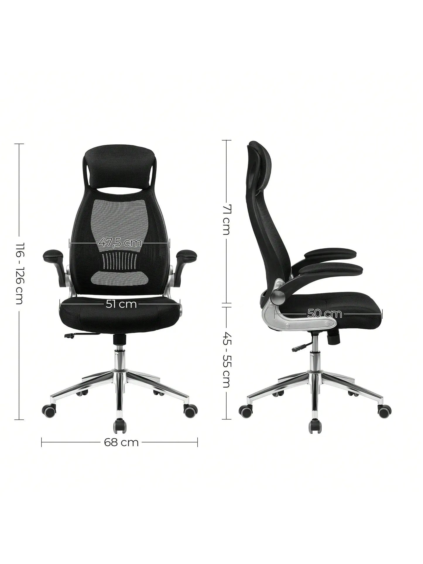 SONGMICS Office Swivel Chair Mesh Desk Chair with Headrest Synchronized Mechanism and Adjustable Height Black