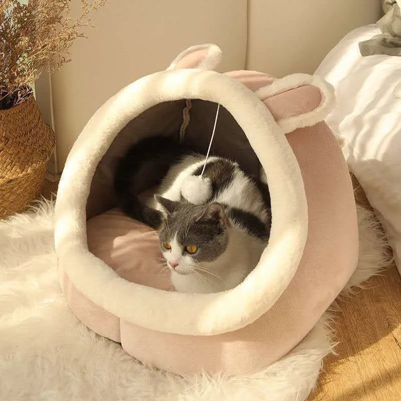 Winter Cute and Warm Cat/Dog House Foldable and Washable Puppy Cave Sofa Pet Bed House Suitable for Small and Medium Sized Dogs