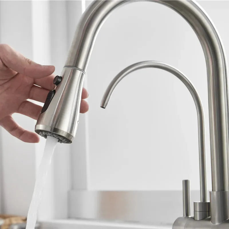 Brushed Nickel Touch on Filter Kitchen Faucet with Pull Down Sprayer Hot Cold Kitchen Sink Mixer Tap Sensor Touch Kitchen Faucet