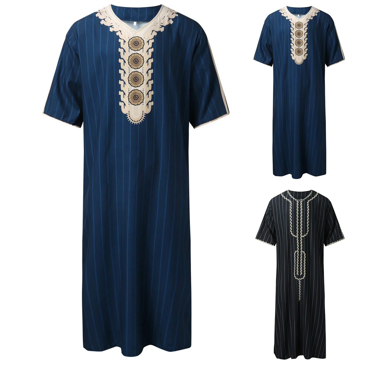 Islam Kaftan Muslim Men Clothing Moroccan Caftan Hand Embroidered Loose and Breathable Djellaba Abaya Thobe for Men Summer