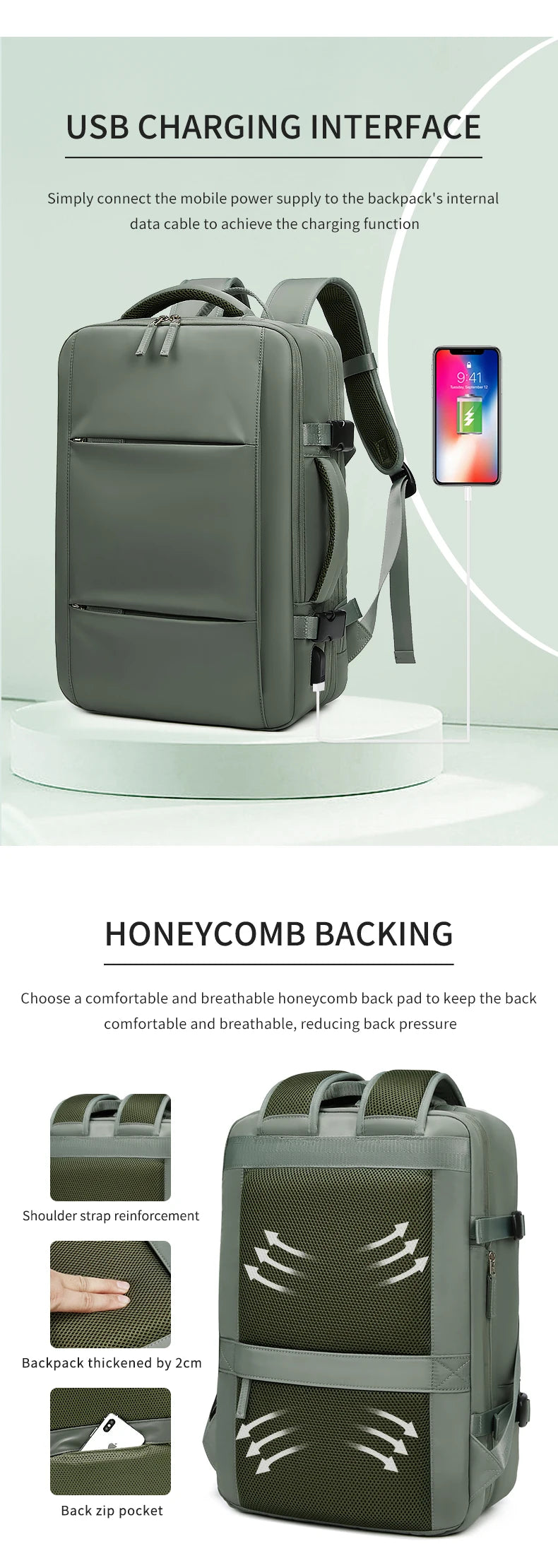 Travel Backpack For Men Expanded 39L hiking Business Laptop Backpack For Women USB charging 17 inch waterproof school Backpack