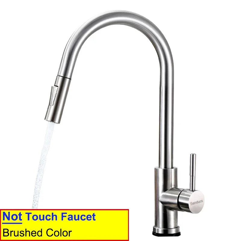 Brushed Nickel Touch on Filter Kitchen Faucet with Pull Down Sprayer Hot Cold Kitchen Sink Mixer Tap Sensor Touch Kitchen Faucet