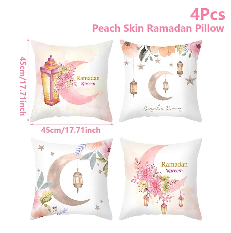 4Pcs 45x45cm Ramadan Decoration For Home 2025 Eid Mubarak Cushion Cover Eid Islamic Muslim Happy Eid Mosque Party Pillowcase