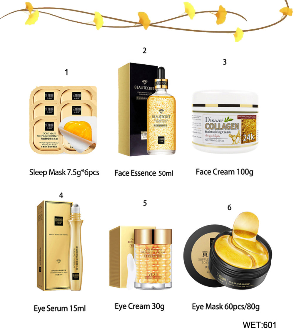 24K Gold Skincare Set Nicotinamide Face Essence Fade Dark Eye Circles Collagen Eye Cream Firming Skin Eye Mask Face Care Kit