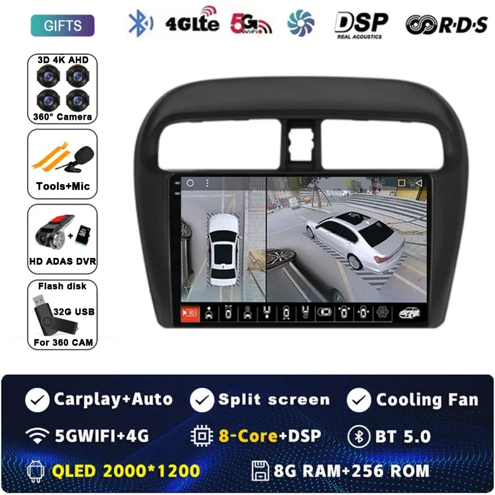 Android 14 9" For Mitsubishi Mirage Attrage 2012-2018 2019 Car Radio Space Star 2014 Navigation Stereo Multimedia Tuning Screen