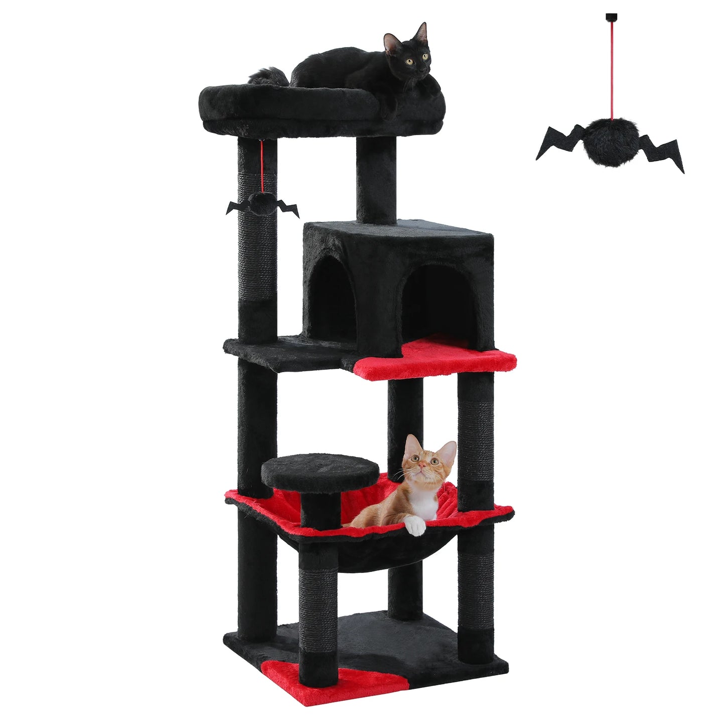 116cm 4-Tier Gothic Cat Tree Tower for Indoor Cats with Sturdy Metal Frame, Hammock, Condo, Perch, and 4 Sisal Posts in Black