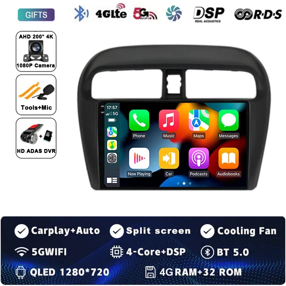 Android 14 9" For Mitsubishi Mirage Attrage 2012-2018 2019 Car Radio Space Star 2014 Navigation Stereo Multimedia Tuning Screen