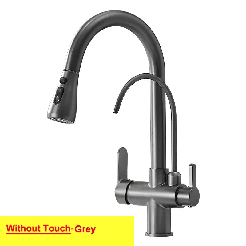 Brushed Nickel Touch on Filter Kitchen Faucet with Pull Down Sprayer Hot Cold Kitchen Sink Mixer Tap Sensor Touch Kitchen Faucet