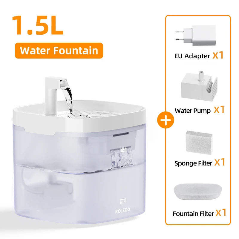 ROJECO Smart Cat Water Fountain Automatic Pet Water Dispenser For Cats Dog Drinking Purifier Fountain with Recirculate Filters