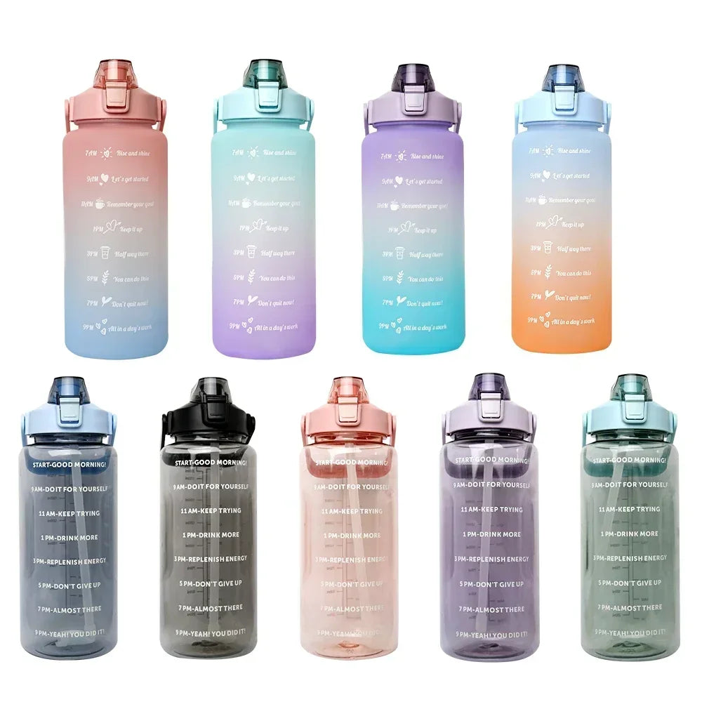 Water Bottle 2 Liter Stay Hydrated Motivated Leakproof Plastic Sport Bottle Portable Travel Outdoor Fitness Cold Water Bottles