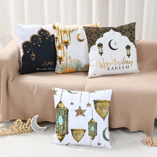 4Pcs 45x45cm Ramadan Decoration For Home 2025 Eid Mubarak Cushion Cover Eid Islamic Muslim Happy Eid Mosque Party Pillowcase