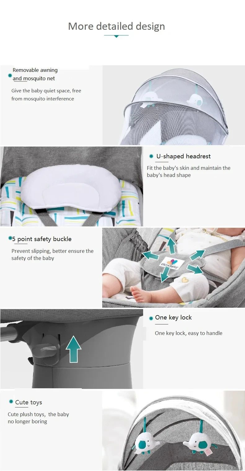 Electric Bluetooth Baby Cradle with Mosquito Net Bluetooth Music Baby Rocking Chair Multifunctional Baby Crib for Newborns 2024