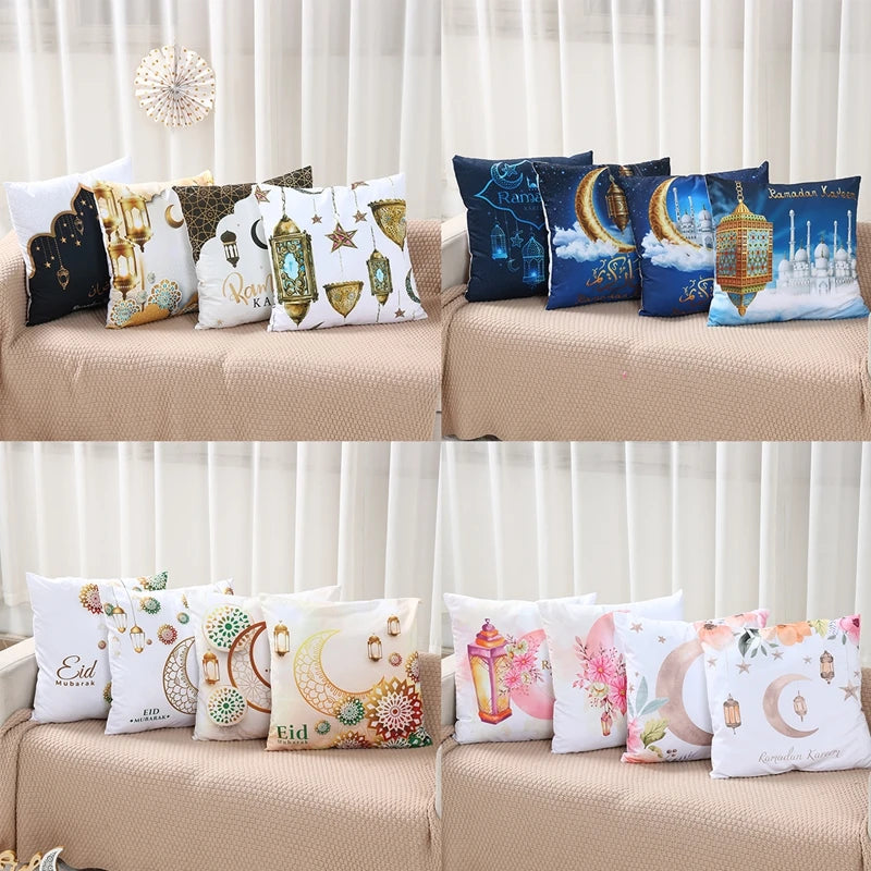 4Pcs 45x45cm Ramadan Decoration For Home 2025 Eid Mubarak Cushion Cover Eid Islamic Muslim Happy Eid Mosque Party Pillowcase