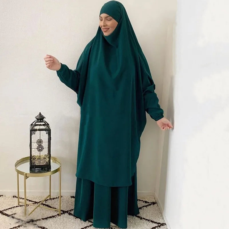 jilbab 2 piece set Muslim Women Hijab Dress Prayer Garment Abaya Long Khimar Ramadan Arab Gown Abayas Sets Islamic Clothes Robe