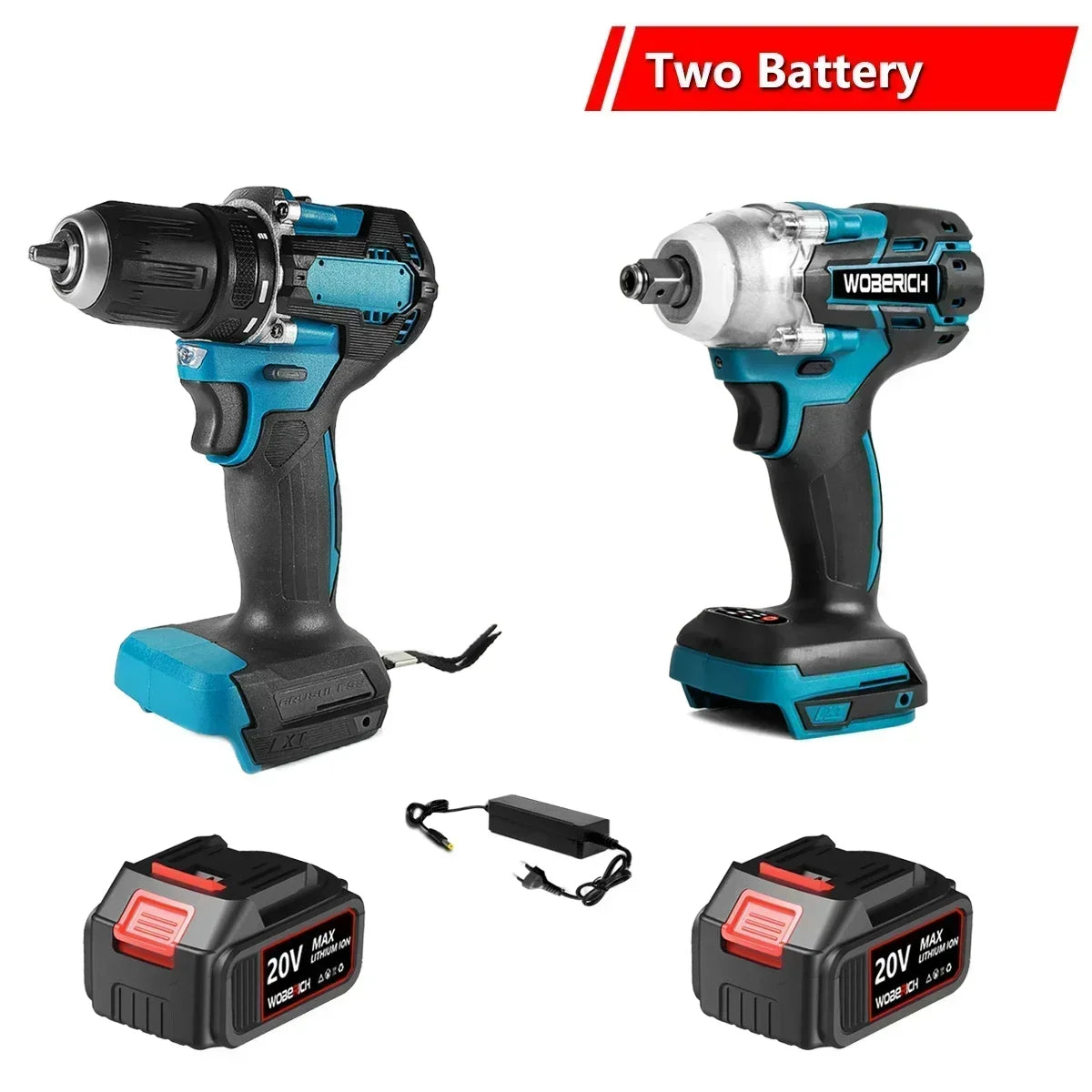 WOBERICH Brushless Cordless Angle Grinder Electric circular saw Electric Impact Hammer Drill With 2x Battery Combo Kits