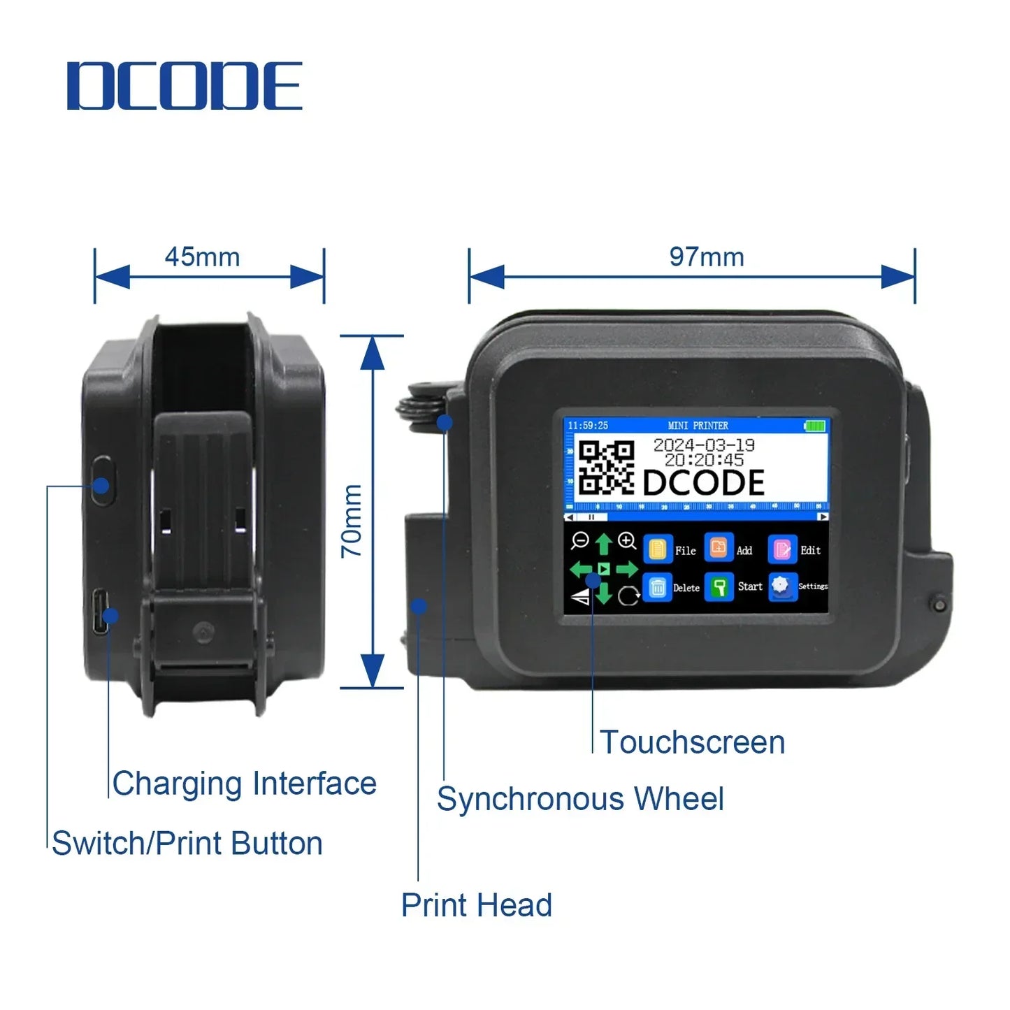 DCODE XMINI 12.7mm Portable Mini Printer Handheld Inkjet Printer Text QR Barcode Image Batch Number Logo Image Coding Machine