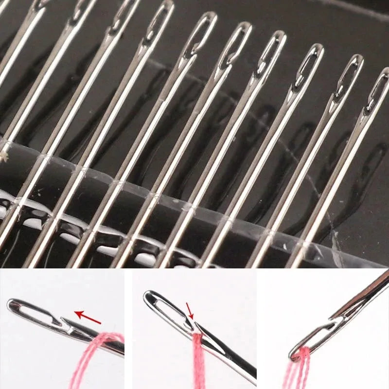 12/30Pcs Blind Needles Stainless Steel Self Threading Needle Set DIY Embroidery Elderly Hand Stitching Threader DIY Sewing Tools