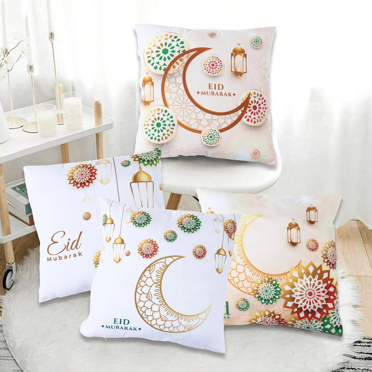 4Pcs 45x45cm Ramadan Decoration For Home 2025 Eid Mubarak Cushion Cover Eid Islamic Muslim Happy Eid Mosque Party Pillowcase