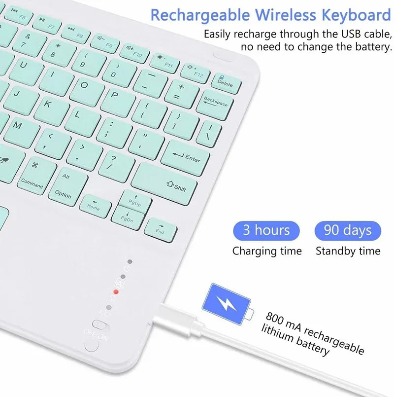 Spanish/English Bluetooth Keyboard 10 inch for iPad Air Pro Wireless Rechargeable Keyboard for Phone Tablet Laptop Universal