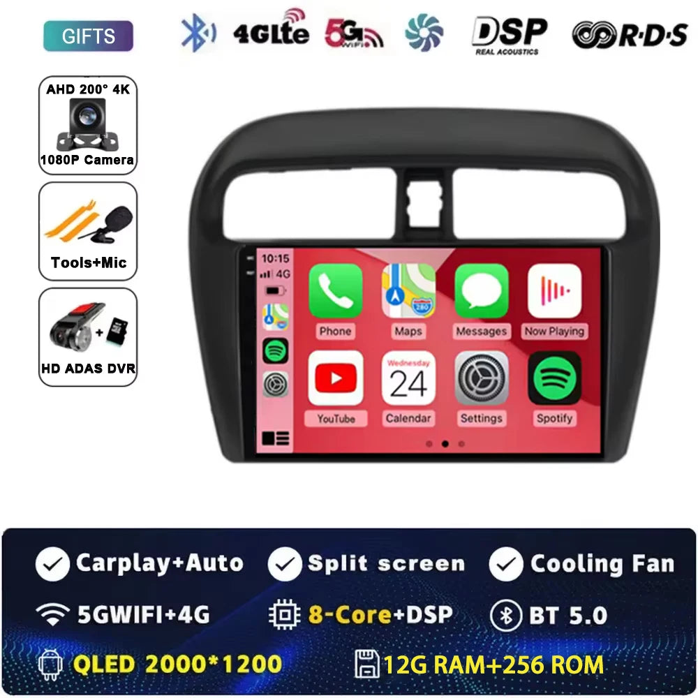 Android 14 9" For Mitsubishi Mirage Attrage 2012-2018 2019 Car Radio Space Star 2014 Navigation Stereo Multimedia Tuning Screen