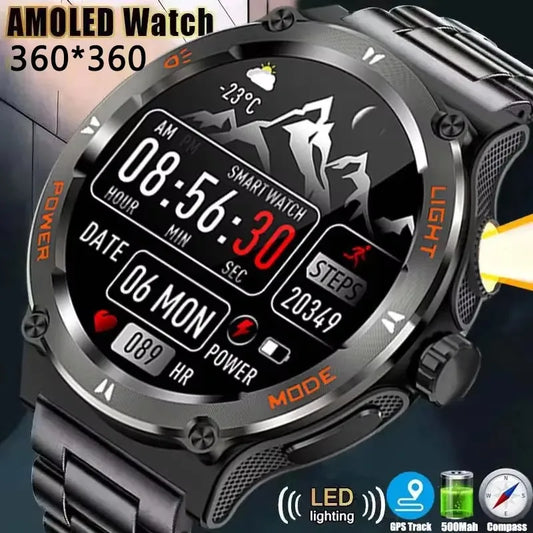 EIGIIS Smart Watch 3ATM Waterproof 1.53" KT76 Men Sport With Compass And LED Flashlight Heart Rate Sleep Analysis Bluetooth Call