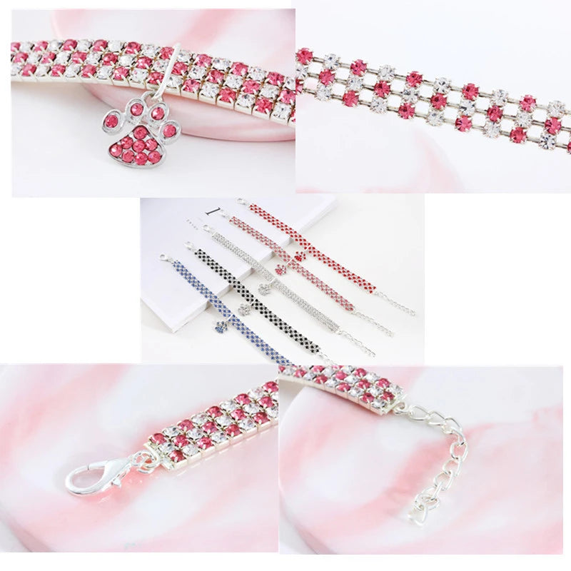 Shiny Zircon Pet Dog Neck Collars Durable Alloy Extended Chain Necklace for Small Medium Pets Pink Party Gifts Dogs Cat Necklace