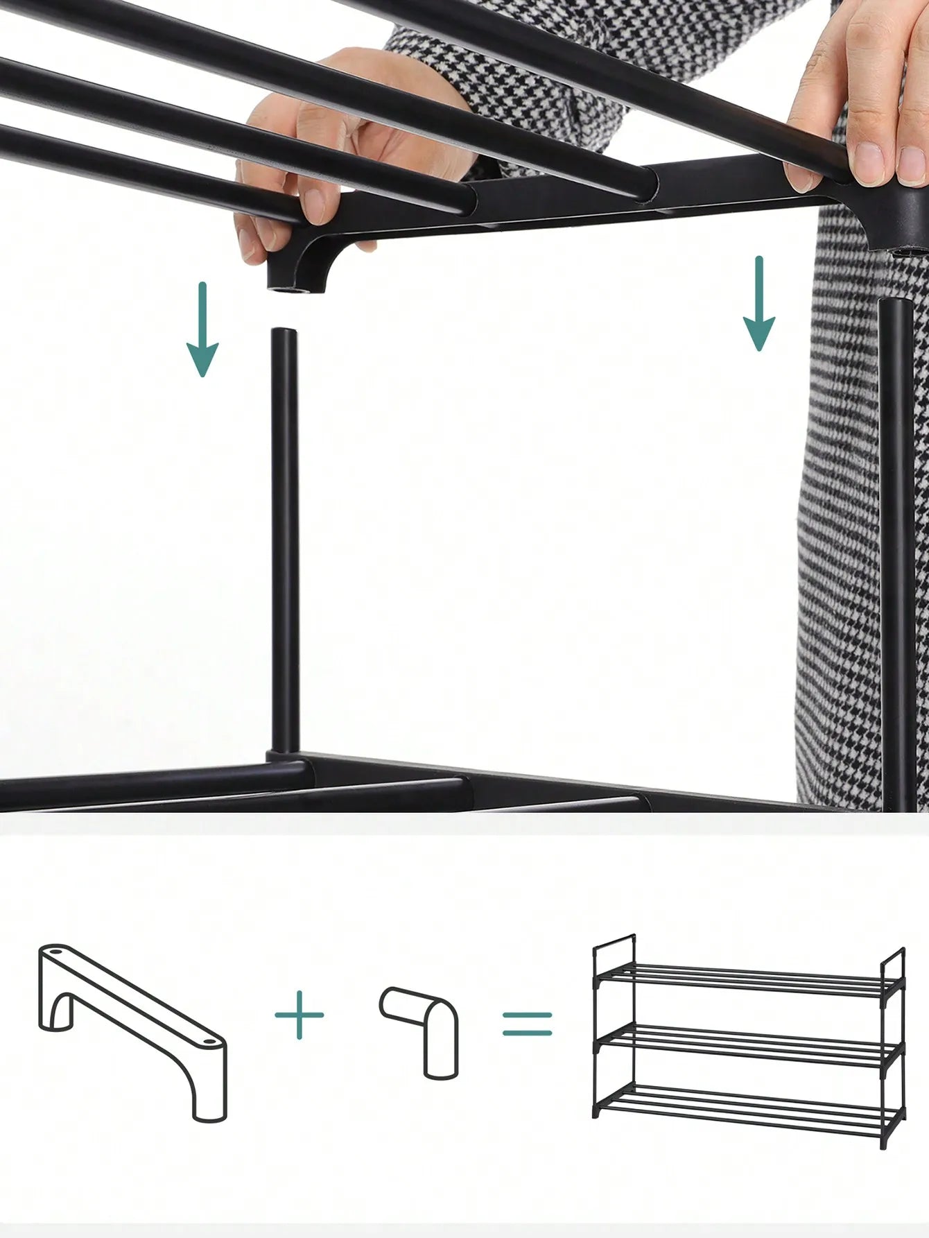 SONGMICS 3-Tier Shoe Rack. Set of 2 Stackable Metal Organizers for Hallway, Living Room, Bedroom, Cloakroom. 30x92x54 cm