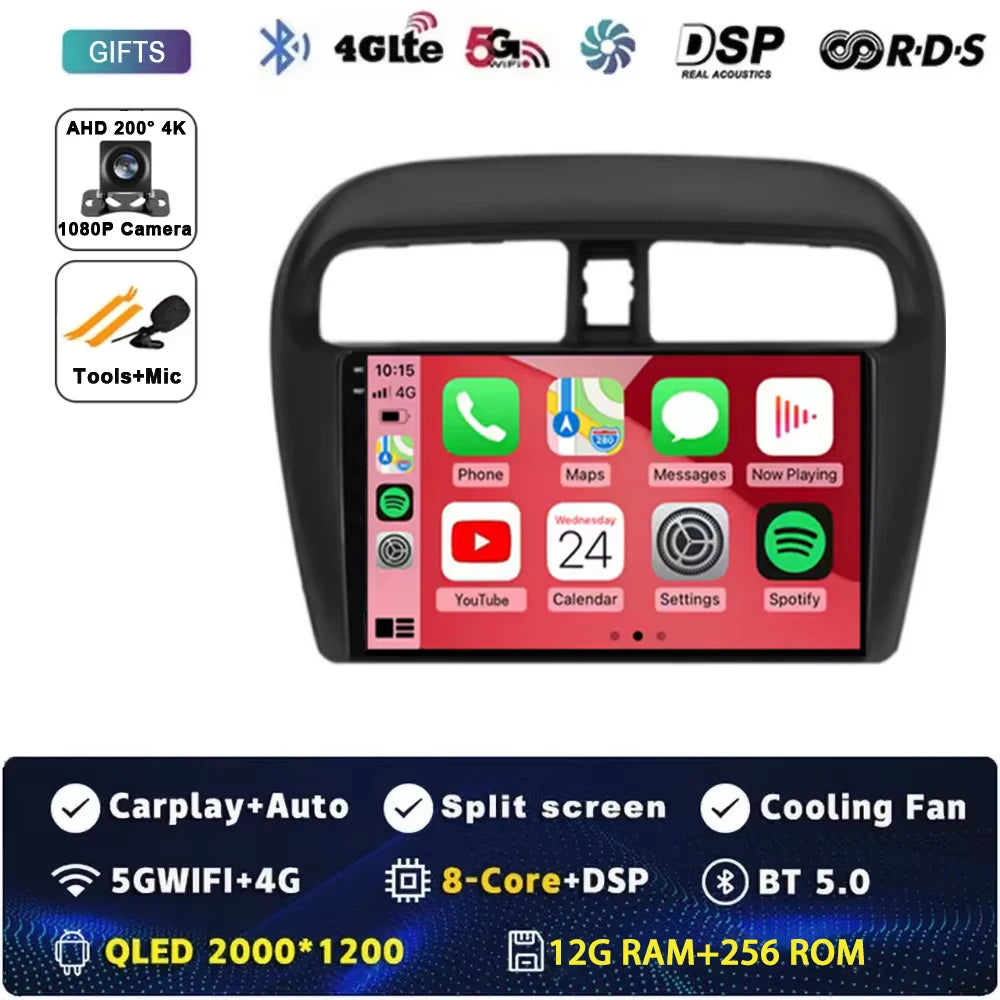 Android 14 9" For Mitsubishi Mirage Attrage 2012-2018 2019 Car Radio Space Star 2014 Navigation Stereo Multimedia Tuning Screen