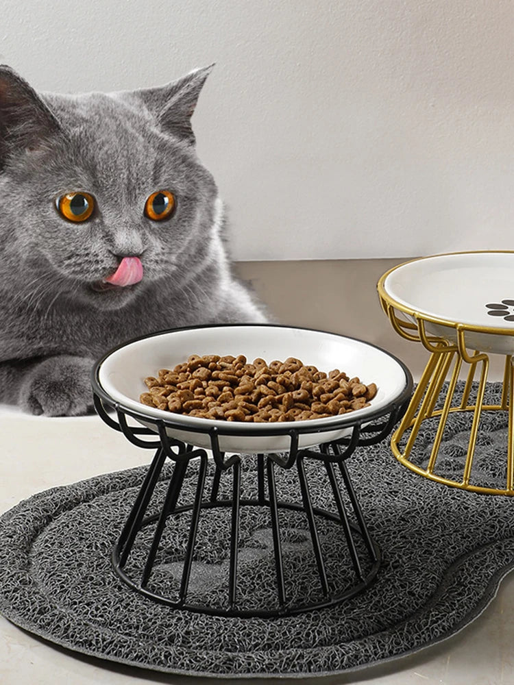 1Set Pet Ceramic Bowl Iron Rack Cat Food Snacks Canned Plate Anti-black Chin Anti-turning Water Does Not Leak Easy To Eat