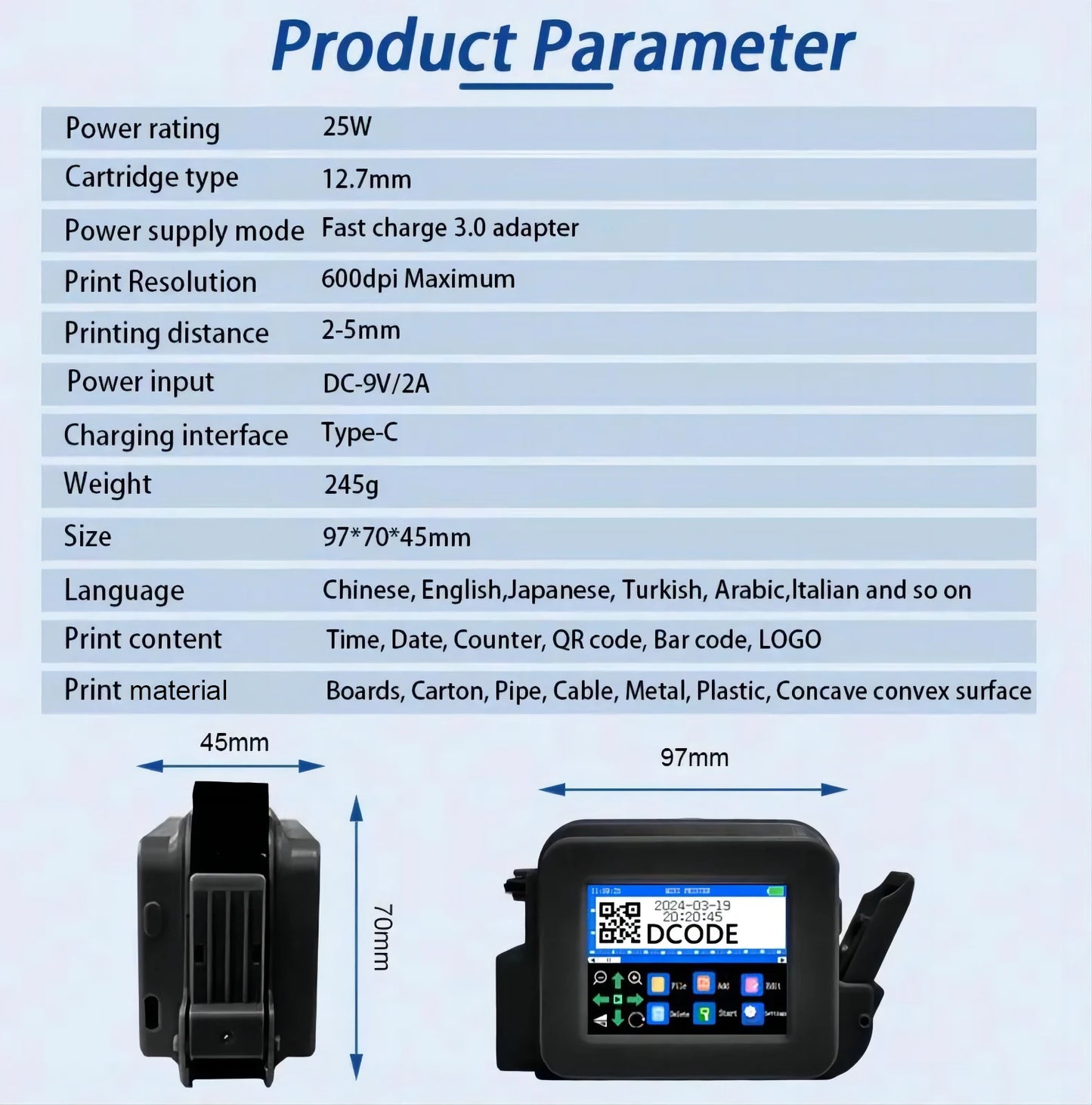 DCODE XMINI 12.7mm Portable Mini Printer Handheld Inkjet Printer Text QR Barcode Image Batch Number Logo Image Coding Machine