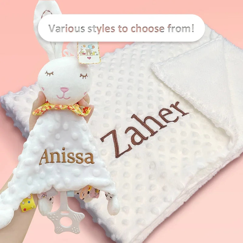 Personalized Baby Blanket Newborn Stroller Sleeping Dolls Custom Blanket With Name Soft Plush Soother Appease Towel Cover Gift