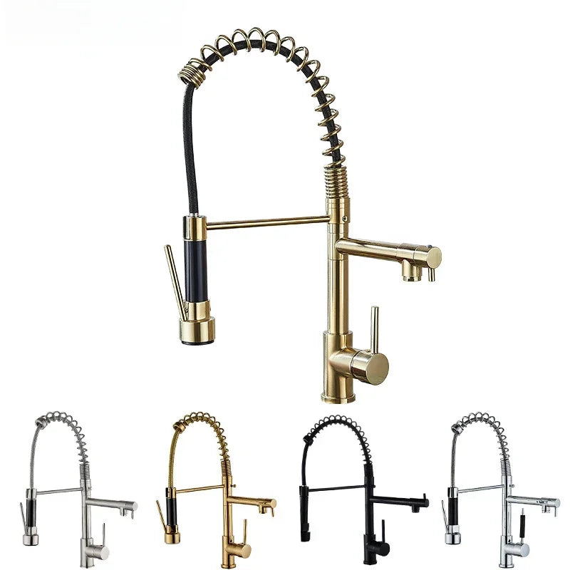 360 Rotatable Faucet Mixer Sink Brass Spring Water Kitchen Taps Gold Ceramic Modern Contemporary Single Handle