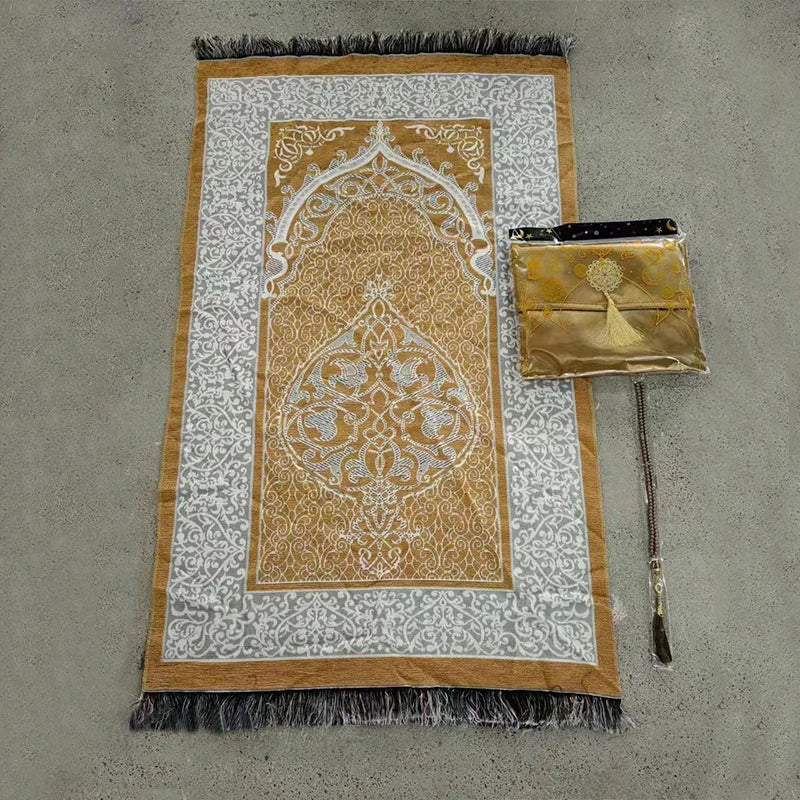 Ramadan Prayer Mat Sets Rug+tasbih +bag, Travel Worship Blanket Islamic Muslim Tasbih sejadah 70*110cm