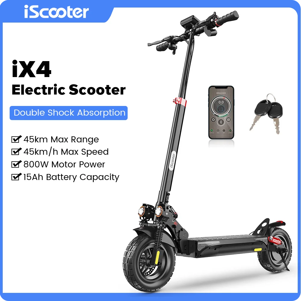 iScooter iX4 Electric Scooter 800W 15Ah Powerful Electric Kick Scooter Anti-skid Off-road Tire  45km Range eScooter 45km/h Speed