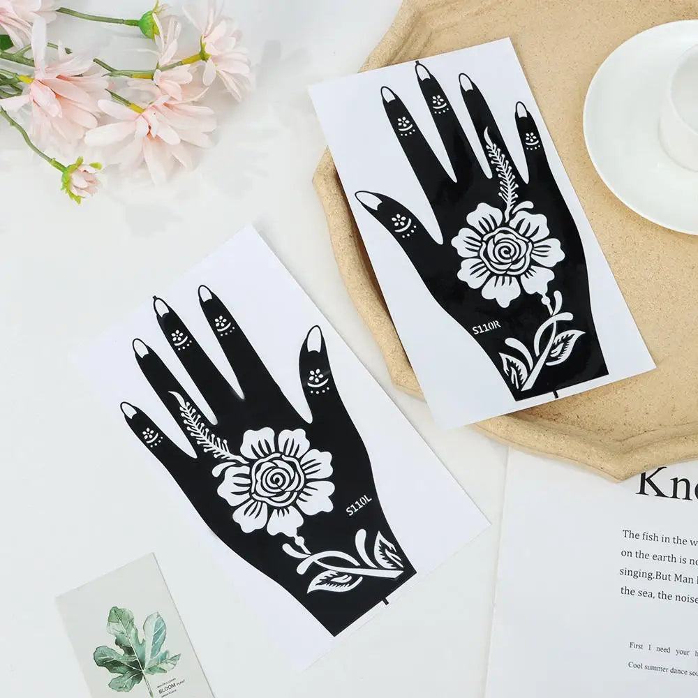 6 Types Fashion Beauty DIY India Henna Sticker Body Art Kit Tattoo Stencils Temporary Hand Decal