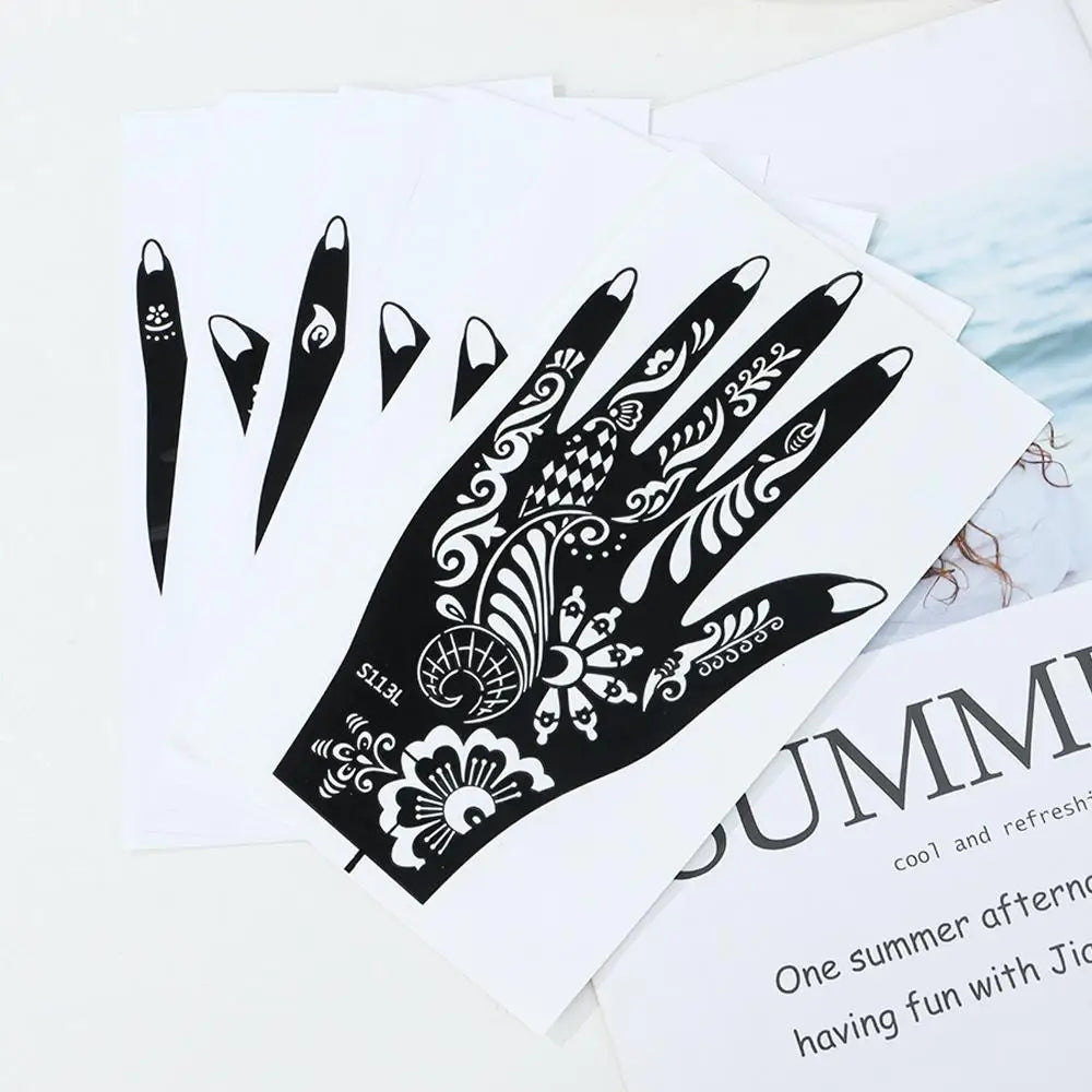 6 Types Fashion Beauty DIY India Henna Sticker Body Art Kit Tattoo Stencils Temporary Hand Decal