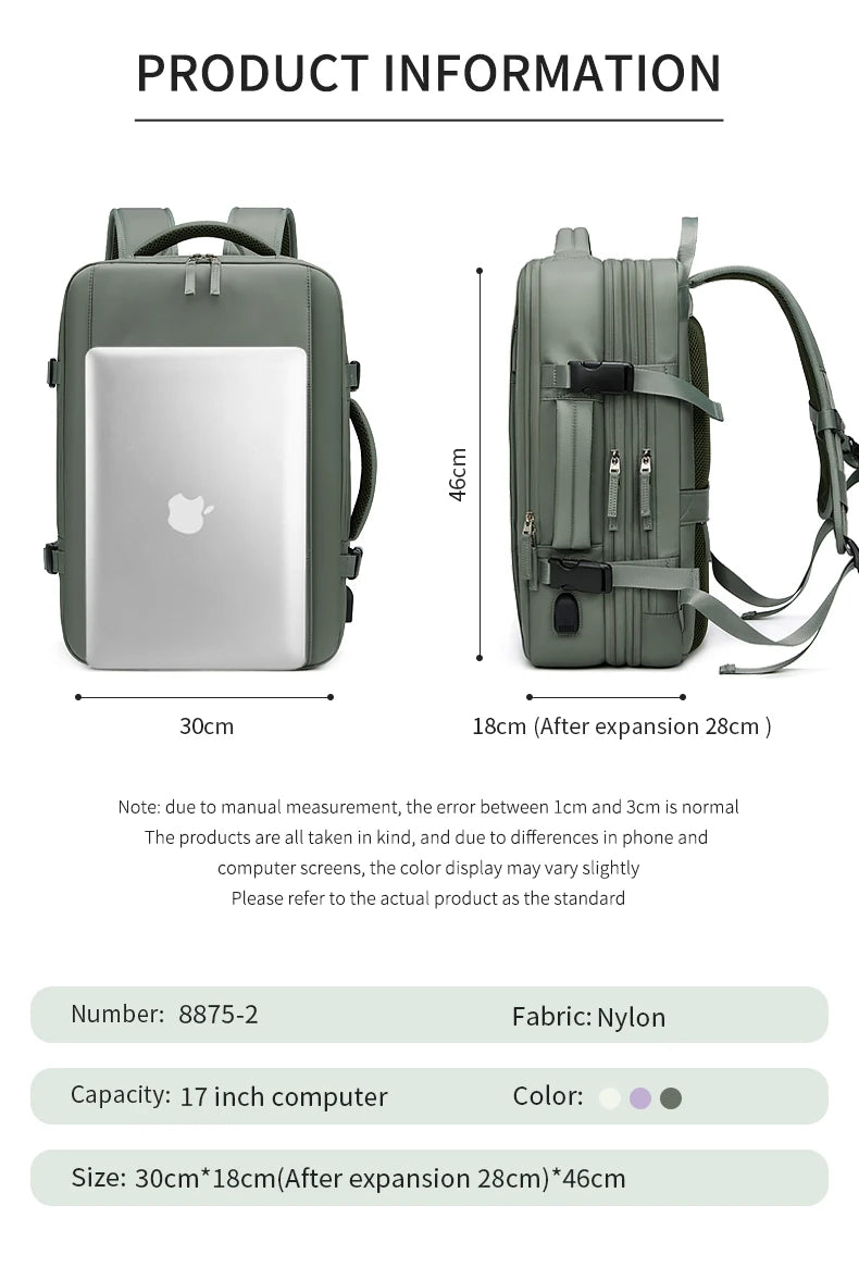 Travel Backpack For Men Expanded 39L hiking Business Laptop Backpack For Women USB charging 17 inch waterproof school Backpack