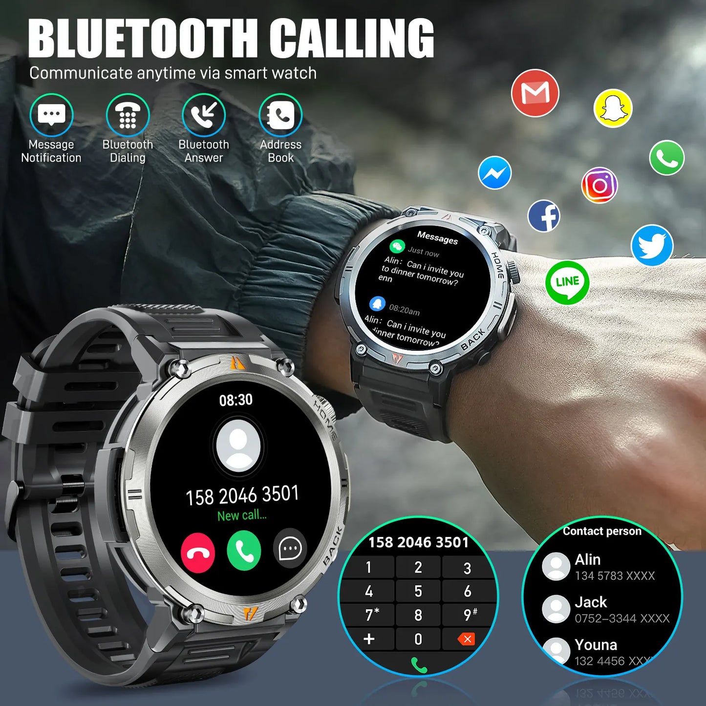 EIGIIS 2024 New Smart Watch KE3 3ATM Waterproof Sport Genuine Original Design Men Bluetooth Call Health Monitor With Flashlight