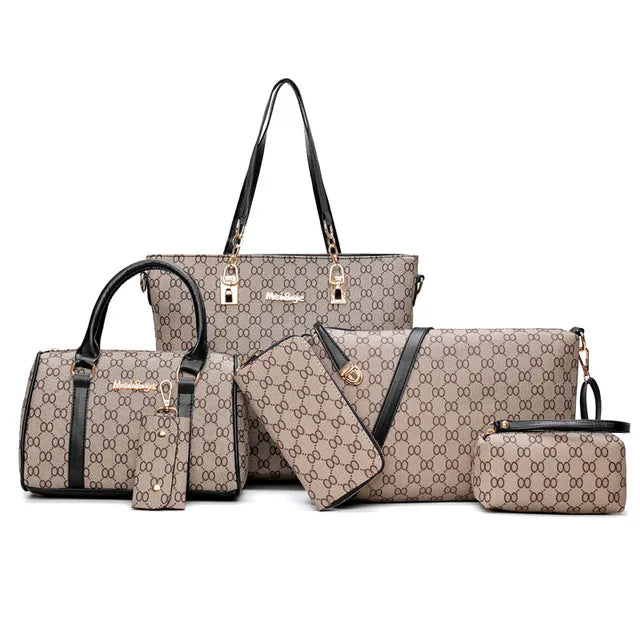 2022 Women Handbag Leather Shoulder Bags Fashion Totes Female Purse Six-Piece Set Designer Brand Large Capacity Casual