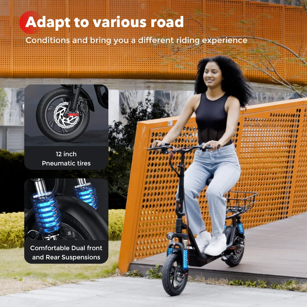 iScooter i12 12inch Electric Scooter 500W 25KM/H Folding Lightweight Adult Scooter 35KM Max Range Scooters with Seat and Basket