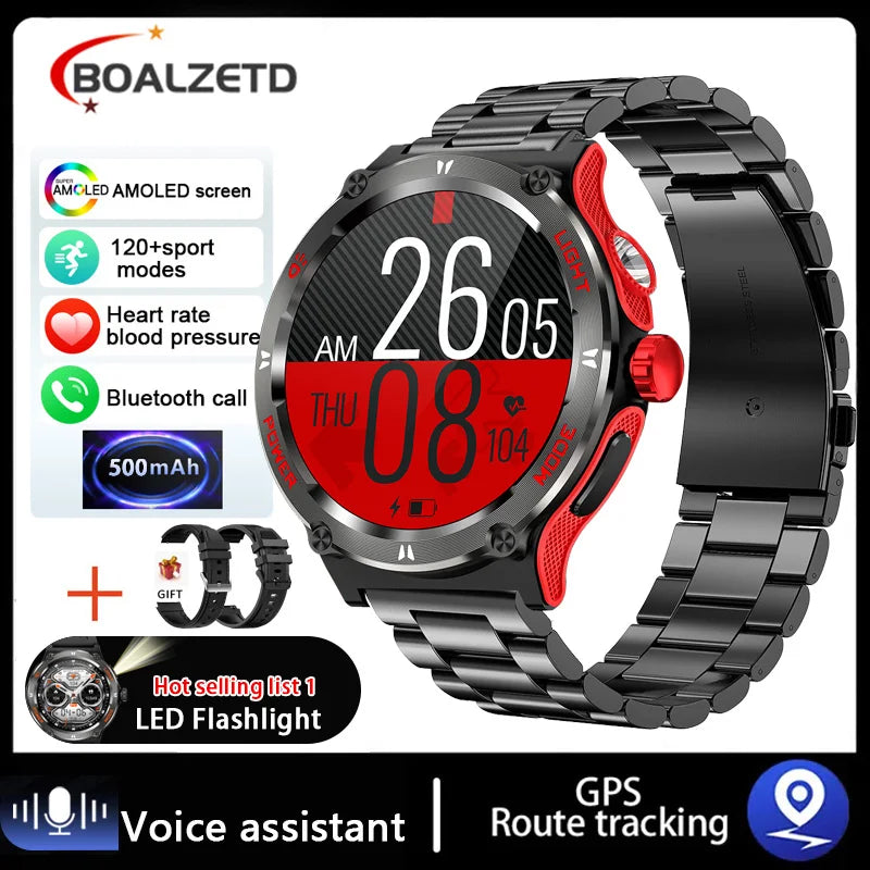 EIGIIS Smart Watch 3ATM Waterproof 1.53" KT76 Men Sport With Compass And LED Flashlight Heart Rate Sleep Analysis Bluetooth Call