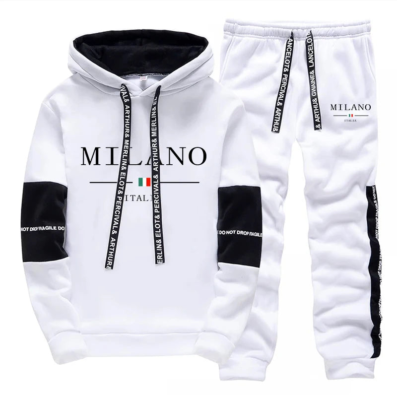 Newest Fahsion Mens Sportswear Hooded Sweatshirts Jogger Pants Male Daily Casual Sport Jogging Suit Italia Milan Printed Hoodies