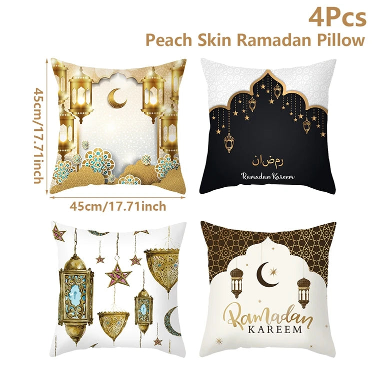 4Pcs 45x45cm Ramadan Decoration For Home 2025 Eid Mubarak Cushion Cover Eid Islamic Muslim Happy Eid Mosque Party Pillowcase