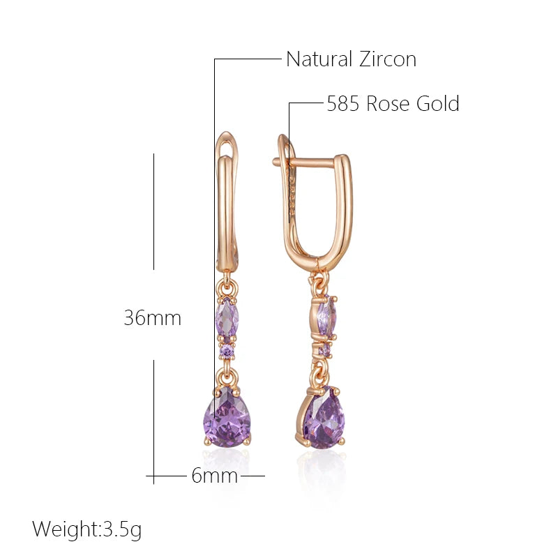 Wbmqda Luxury Fashion Purple Long Drop Earrings For Women 585 Rose Gold Color Elegant Wedding Party Fine Jewelry Accessories