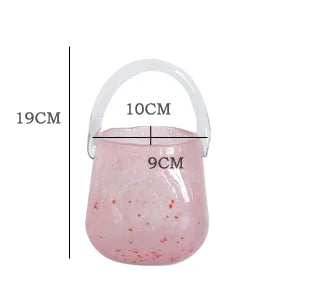 Pink Pail Glass Handbag Home Decor Flower Vase Decoration Piece Creative Internet Celebrity INS Wind Hydroponic Vase Retro