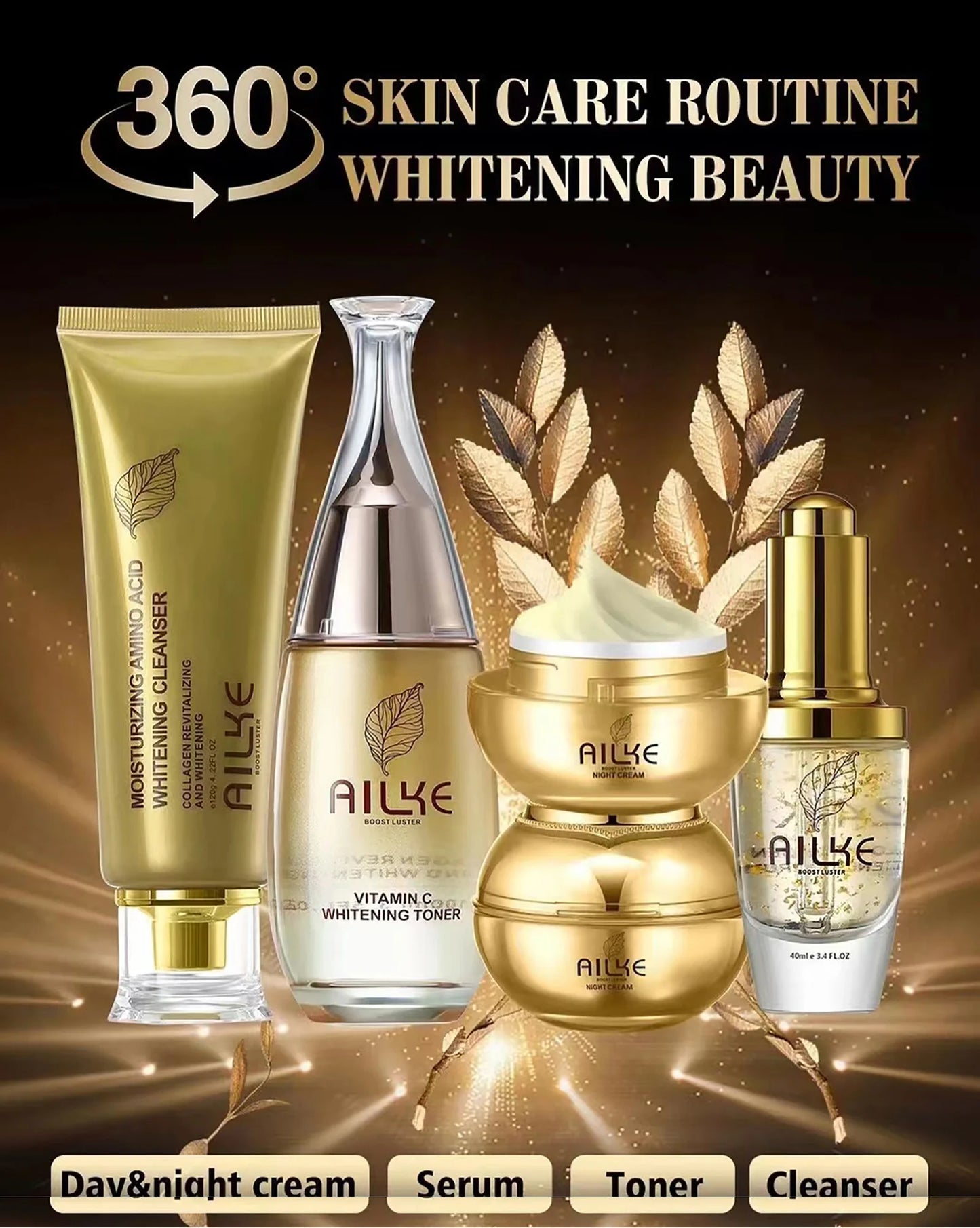 AILKE Whitening Face Care Set, Moisturizing, Brightening, With Collagen Vitamin C, Even Skin Tone, Suitable for Men and Women