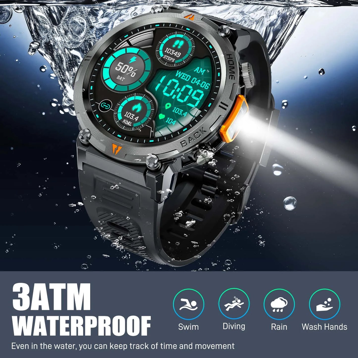 EIGIIS 2024 New Smart Watch KE3 3ATM Waterproof Sport Genuine Original Design Men Bluetooth Call Health Monitor With Flashlight