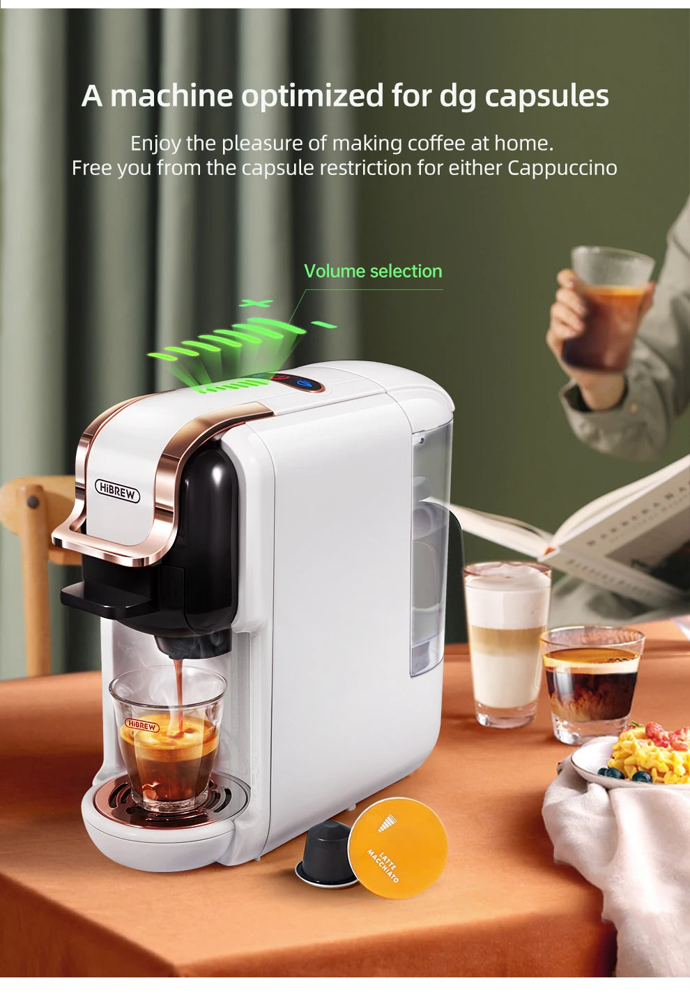 HiBREW Multiple Capsule Coffee Machine, Hot/Cold Dolce Gusto Milk Nespresso Capsule ESE Pod Ground Coffee Cafeteria 20Bar 5 in 1